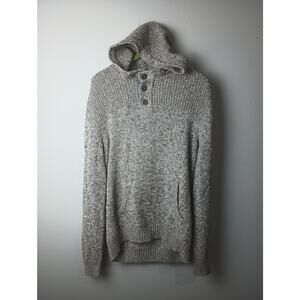 Commerce Men's Tan Knit Sweater Hood Large Pullover Cozy Outdoors Preppy